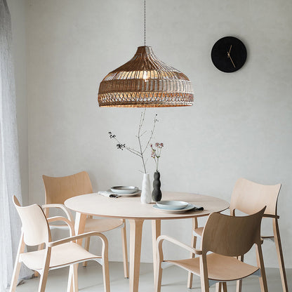 Artisanal Rattan Dome Traditional Metal Pendant Lamp