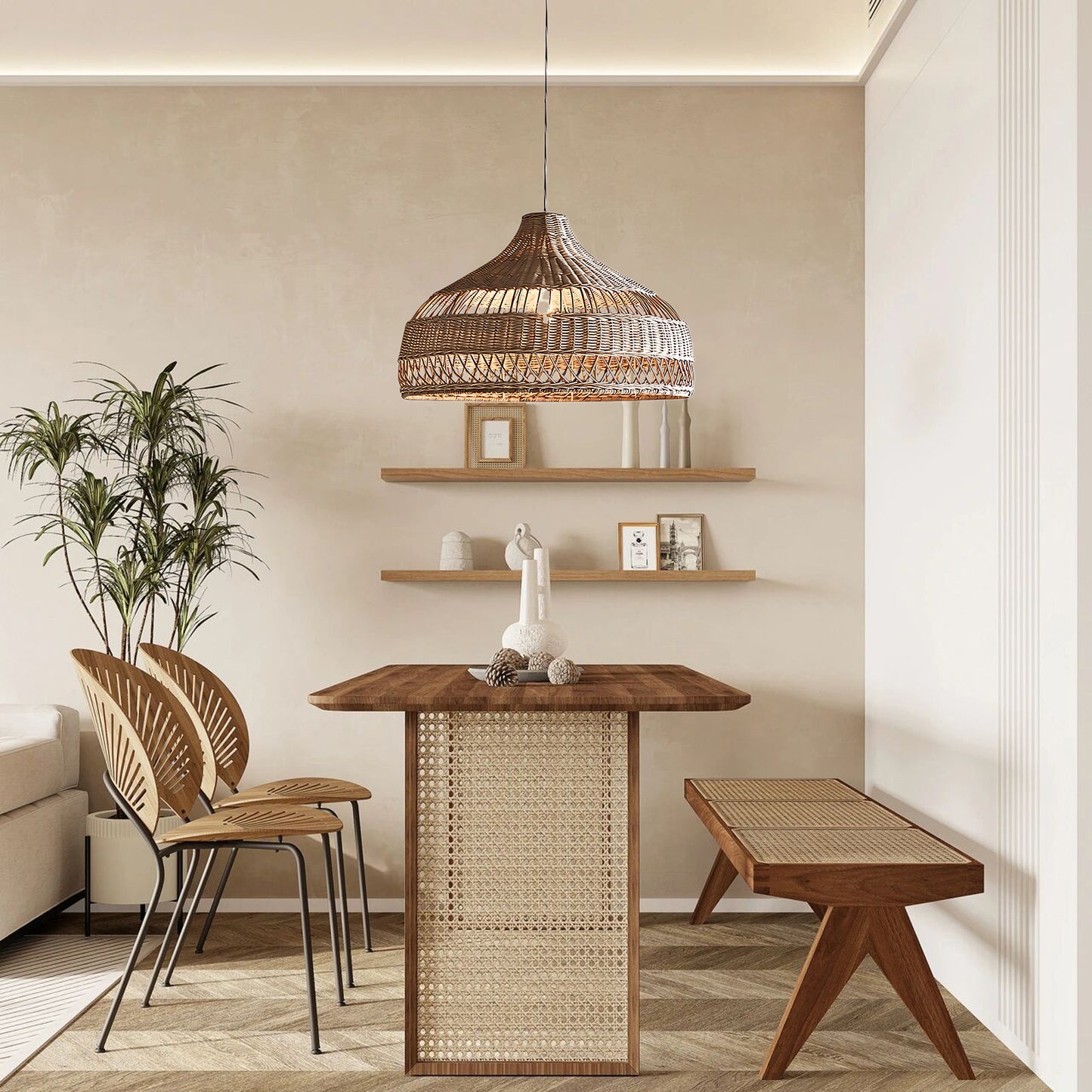 Artisanal Rattan Dome Traditional Metal Pendant Lamp