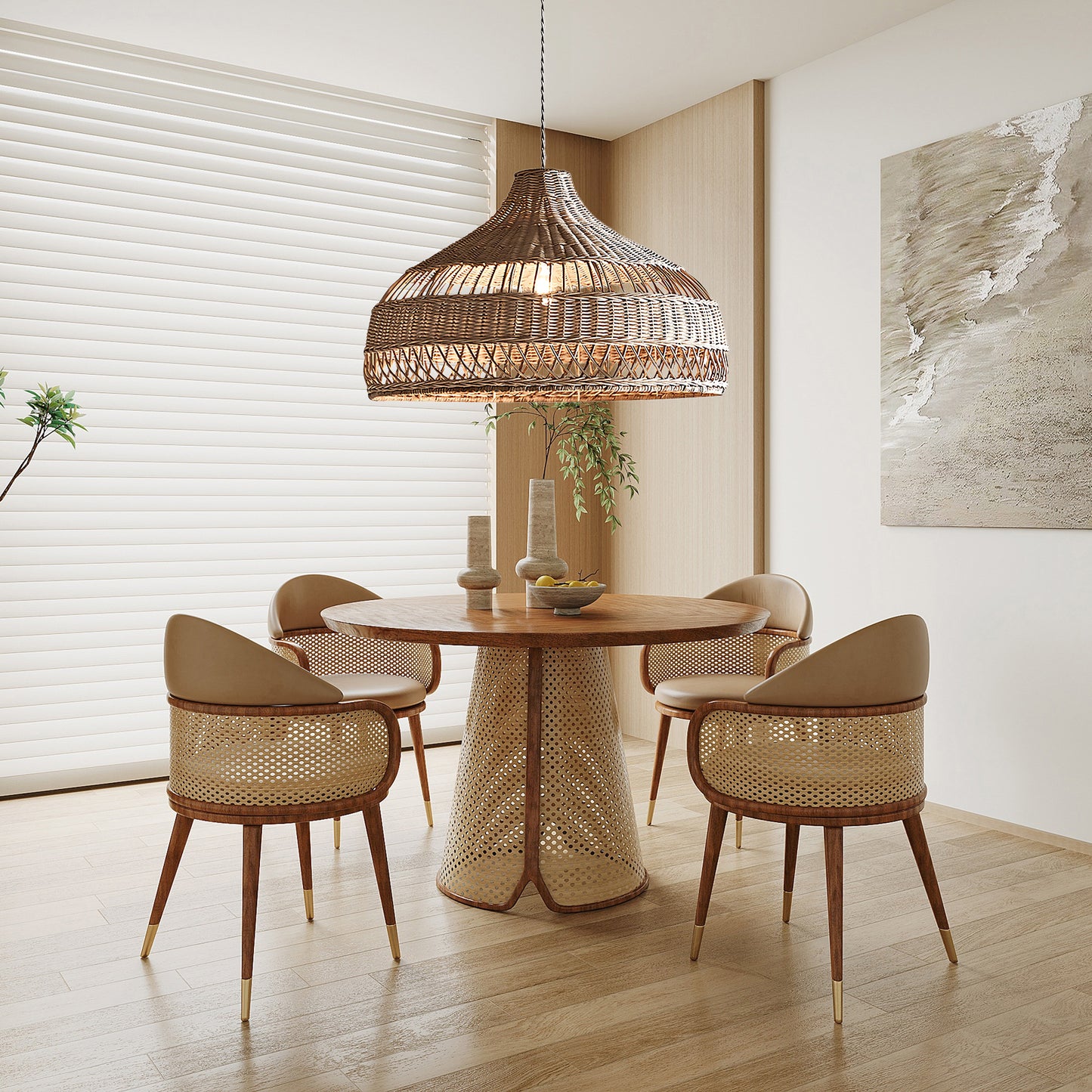 Artisanal Rattan Dome Traditional Metal Pendant Lamp