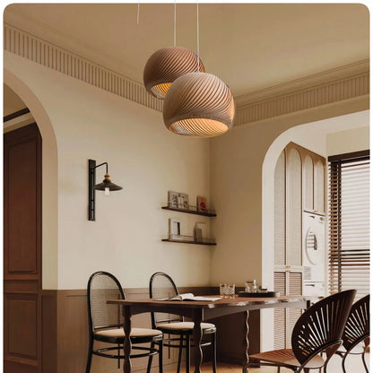 Aurora Whorl Wood Traditional Metal Pendant Lamp