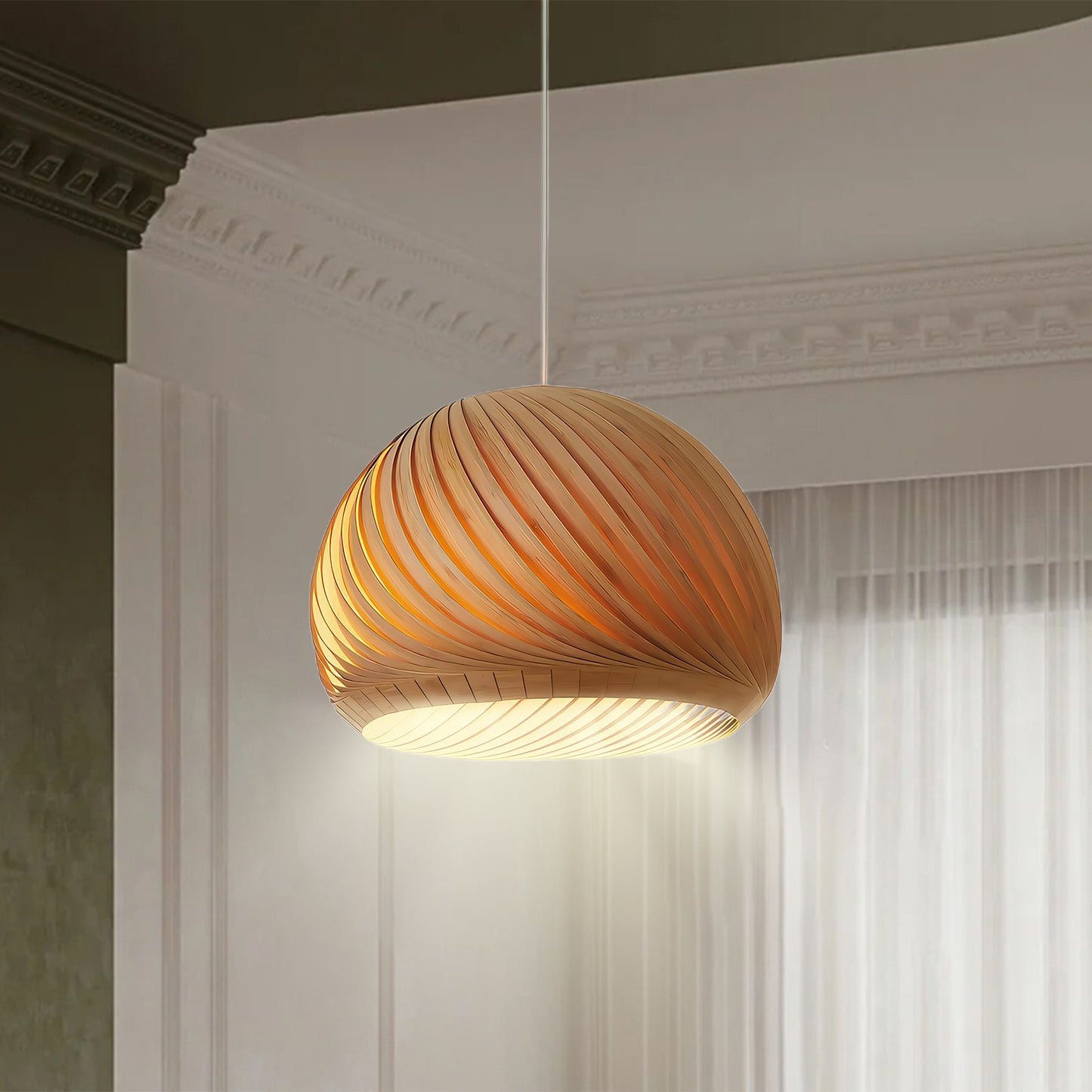 Aurora Whorl Wood Traditional Metal Pendant Lamp